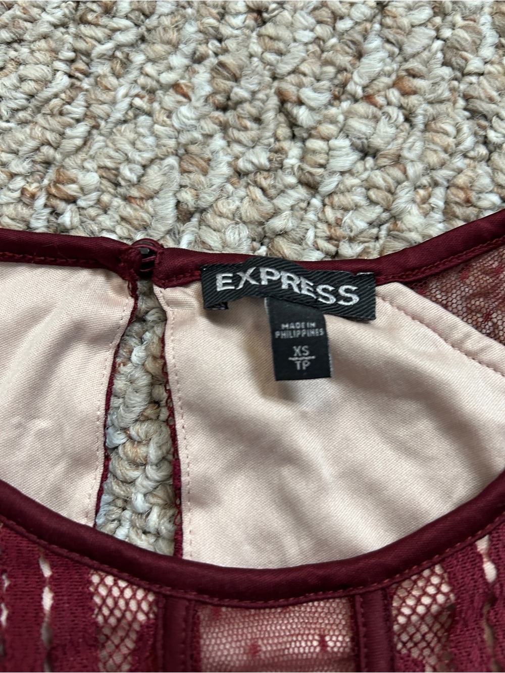 Express Lace Short Sleeve Top - Burgundy - Picture 2 of 3